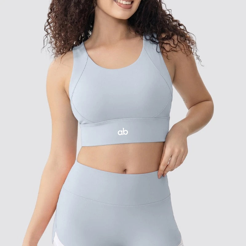 Women Fixed Chest Pad Integrated Sports Bra High Impact Shockproof Quick Dry Yoga Gym Workout Tank Top Ropa De Mujer