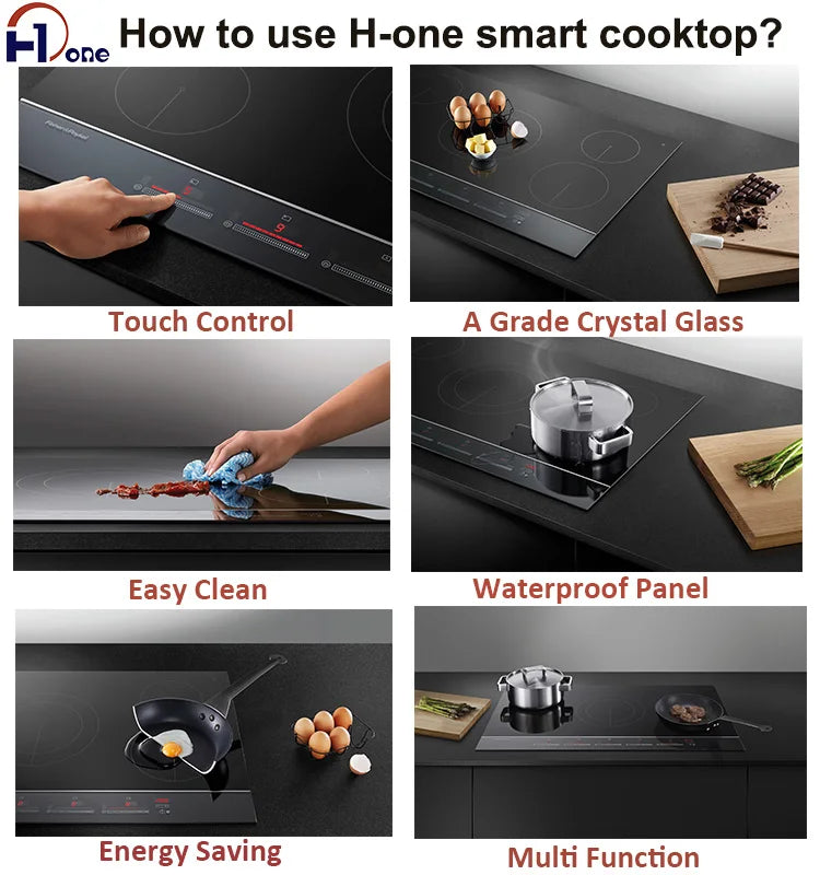 Knob Control Ceramic Black Glass Half-Bridge Drive Copper Coil 2 Zone Built-In Induction Stove