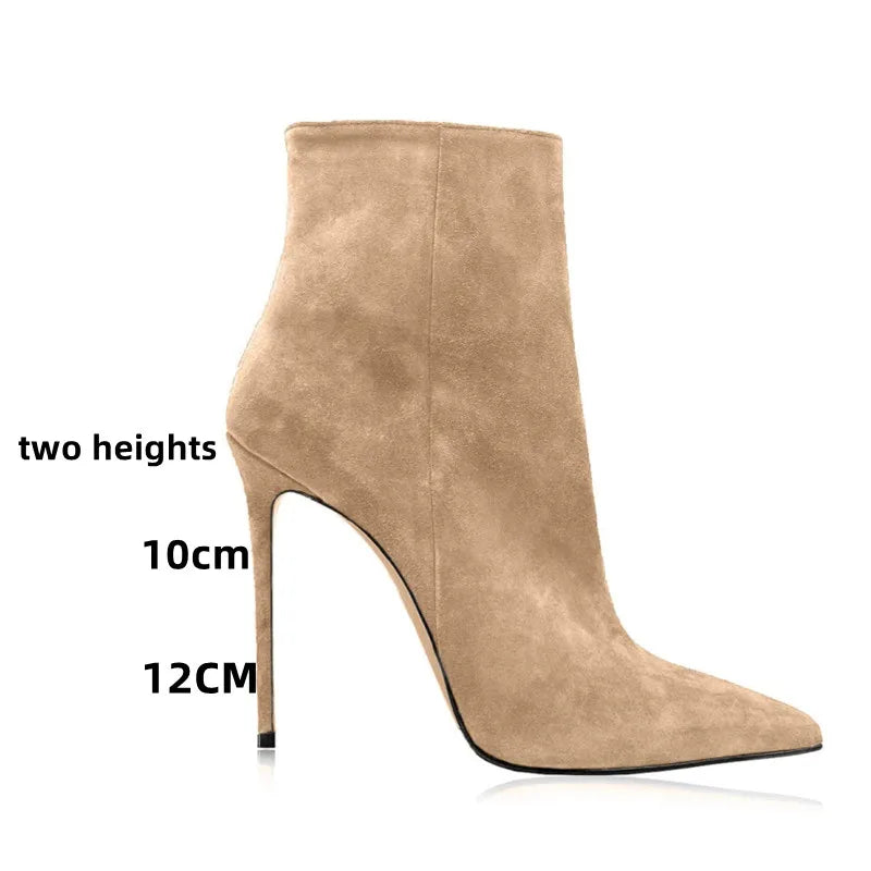 2025 Pointed High-heeled Short Boots Suede Fashion Runway Ladies Autumn and Winter 35-46 Plus Size Women Ankle Boots