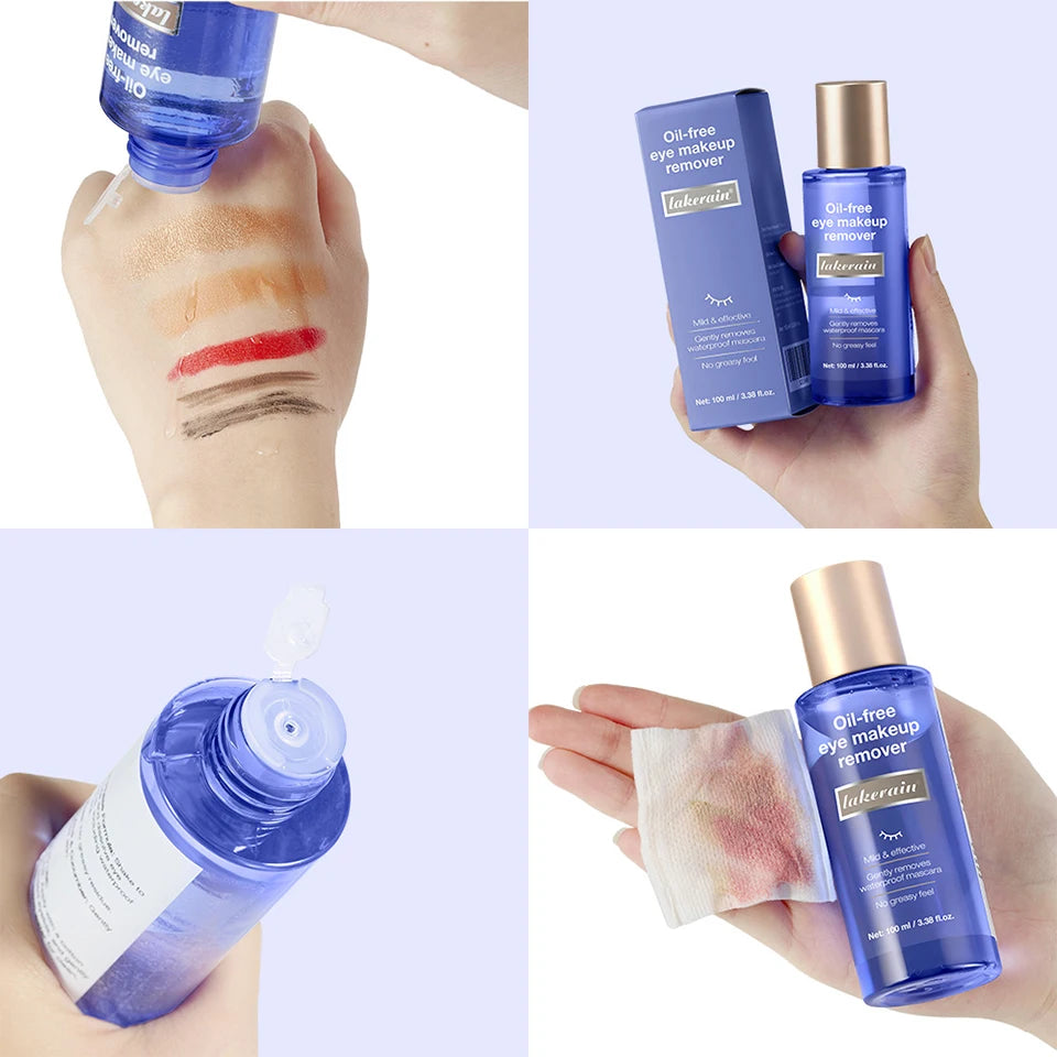Lakerain Eye Makeup Remover 100ml Oil-Free Soothing Ingredients Gently Dissolves Eye Makeup No Stinging Safe for Sensitive Eyes