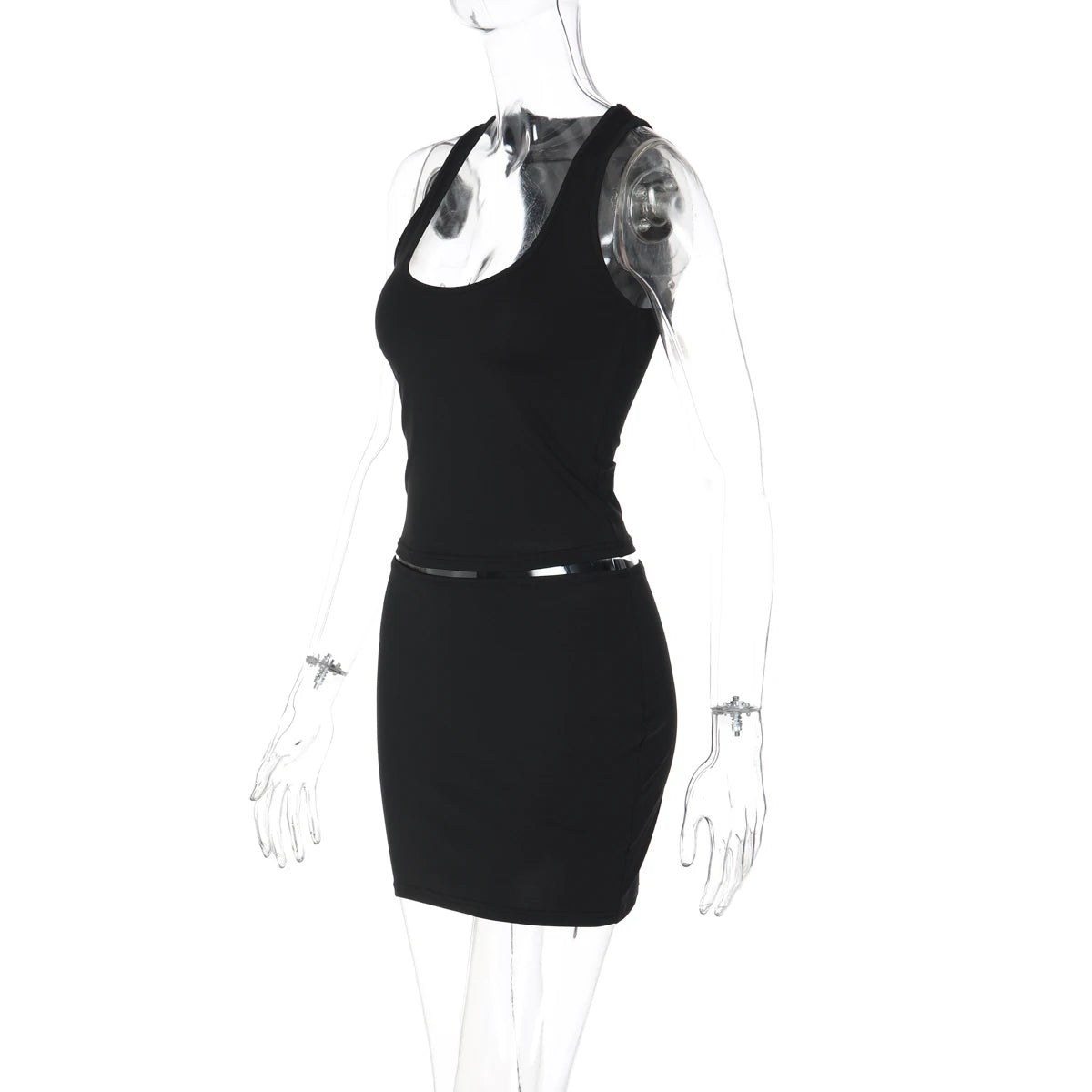Dulzura Women'S Solid Sexy Casual 2 Piece Skirt Square Collar Tank Top Slim Fit Mini Skirt Matching Set Party Club Street Outfit