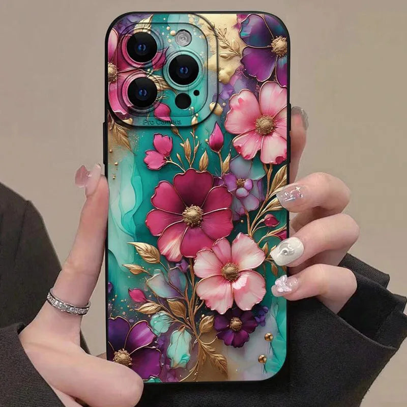 Vintage Floral Pattern Soft TPU Phone Case For IPhone 16 Pro Max 18 17 Air 16E 15 14 13 11 12 Mini XS X XR 7 8 Plus Matte Cover