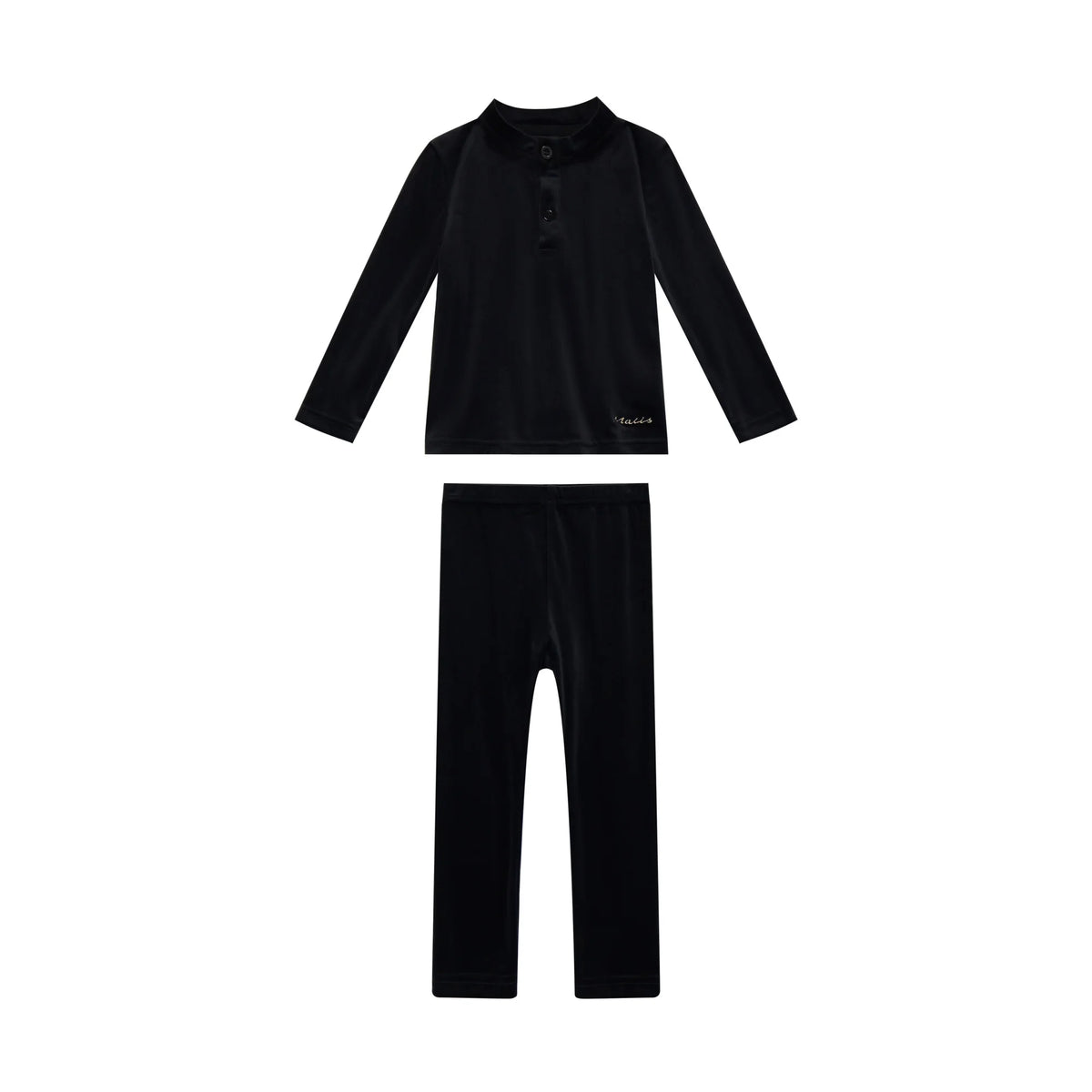 2026 Mali's AW Kids Black Velvet Pajamas with Embroidery Sister Matching Home Wear Sleeping Clothes Holiday Outfits