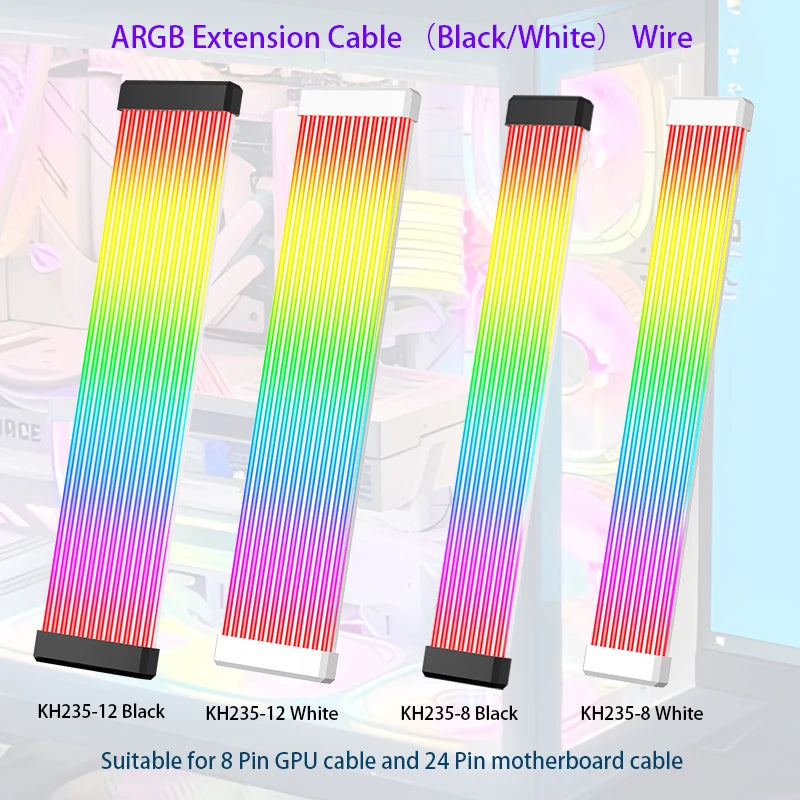 5V 3Pin ARGB Sync PC Cable 8/24PIN Motherboard Power Extension Cable Flexible LED Strip Light DIY Kit Video Card 8Pin 6PIN Cable