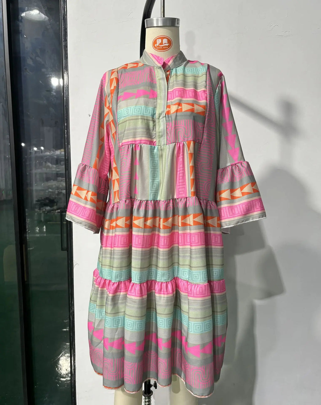 2026 Women Dresses V Neck Three Quarter Sleeve Pullover Dress Print Floral Vestidos Knee Length Loose Fit Casual Summer