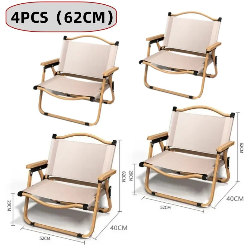 4/2/1PCS-khaki Camping Chair Portable Outdoor Chair Aluminum Alloy Wood Grain Folding Chair Camping Equipment Kermit Chair
