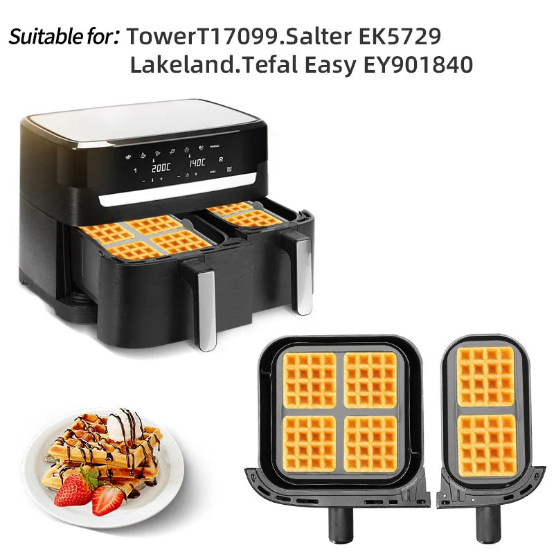 Square Waffle Maker Mold for Air Fryer, Non-Stick Baking Tray Compatible with 4-7QT,for Belgian Waffles,Pancakes,Dishwasher Safe