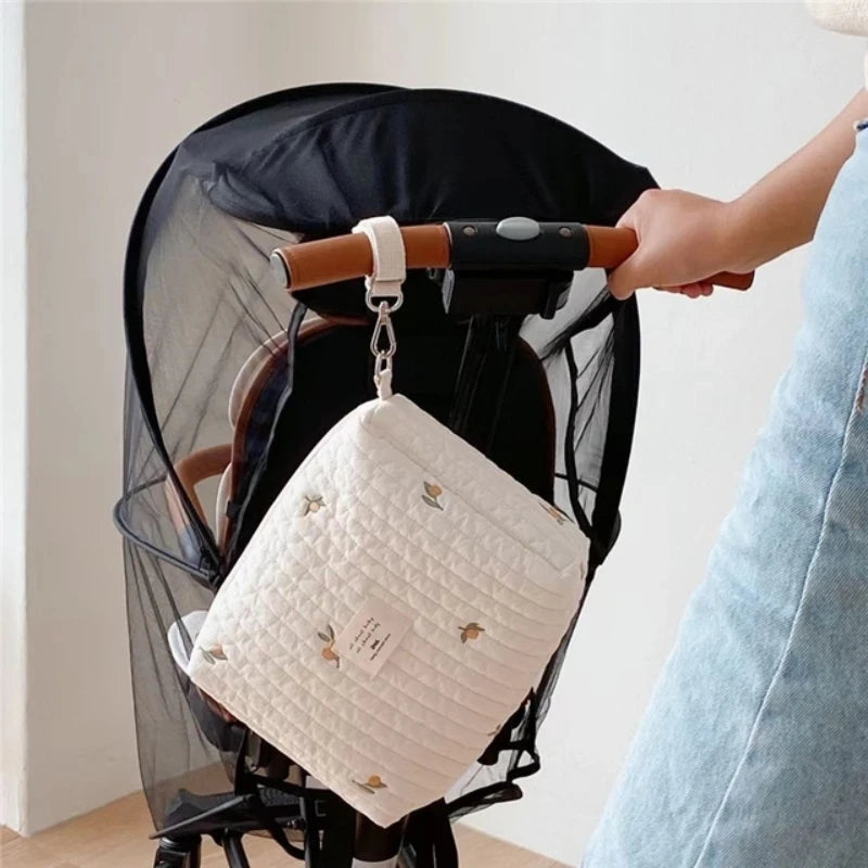 Korea Style Newborn Baby Care Diaper Mummy Shoulder Bag Embroidery Quilted Stroller Diaper Storage Organizer Large Handbags