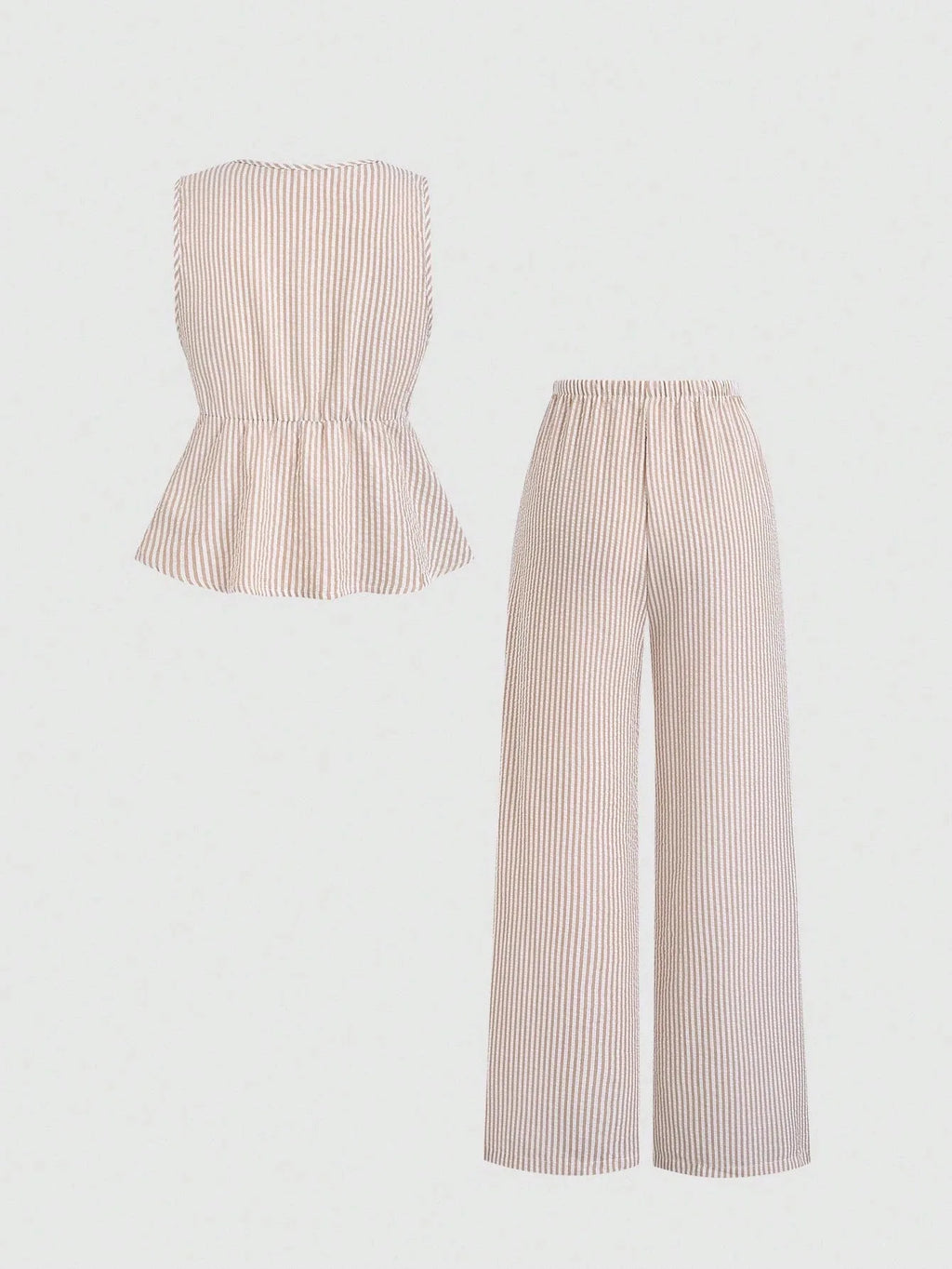 2026 European‑style Summer Solid‑Color Striped Outfit, Tie‑Strap Tank Top & Loose Trousers, Casual Sweet Two‑Piece Set