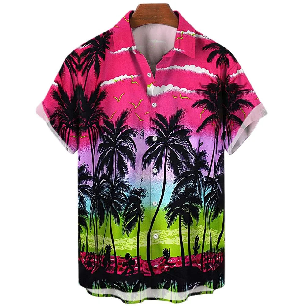 Summer Fashion Men's 3d Hawaiian Shirts Oversized Beach Short Sleeve Coconut Tree Print Shirts Tees Tops Casual Clothes Camiseta