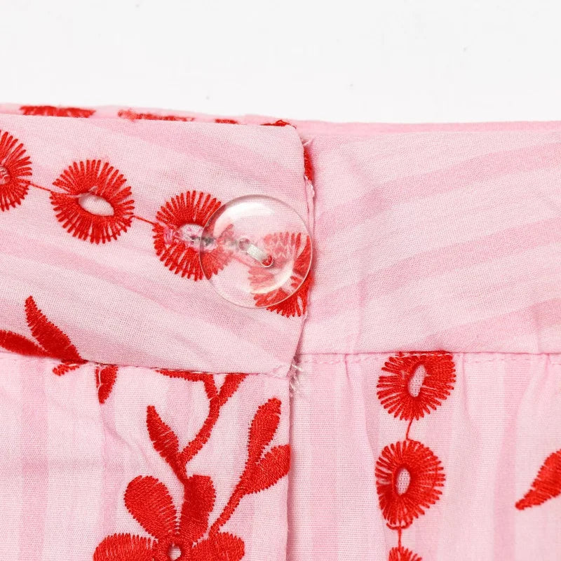 Hollow out Embroidery Long Pants Woman High Waist Flower Loose Straight Versatile Trousers Casual Street Lady New Fashion Pants