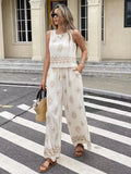 Women's Casual Pant Sets 2026 Summer Fashion Printed Streetwear Sleeveless Tank Tops Waist Loose Wide Leg Pants 2 Piece Sets
