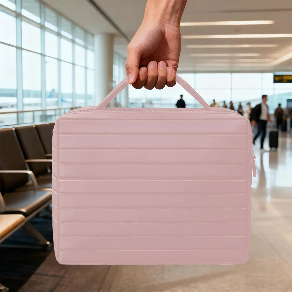 Fold-Down Travel Makeup Bag Waterproof Large Toiletry Bag Hanging Cosmetic Organizer with No-Spill Compartments for Makeup Use