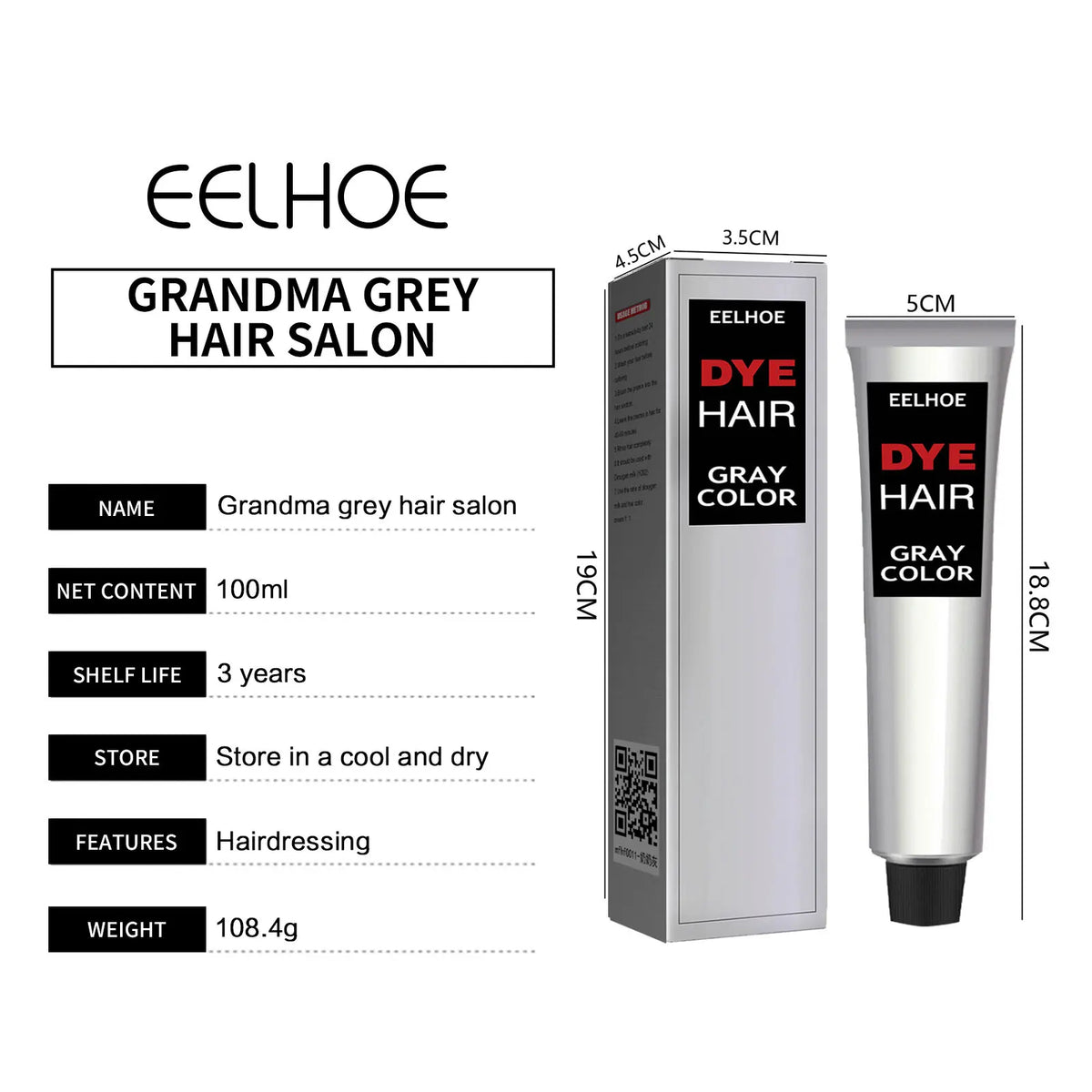 Gray Color Hair Dye Cream Unisex Smoky Gray Permanent Gentle Grandma Light Grey Silver Hair Dye Cream Natural Hair Dye Cosmetic