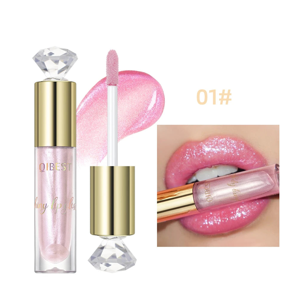QIBEST 5 Colors Glitter Lip Gloss Long Lasting Diamond Pearlescent Metallic Liquid Lipstick Moisturizing Lip Glaze Tint Makeup