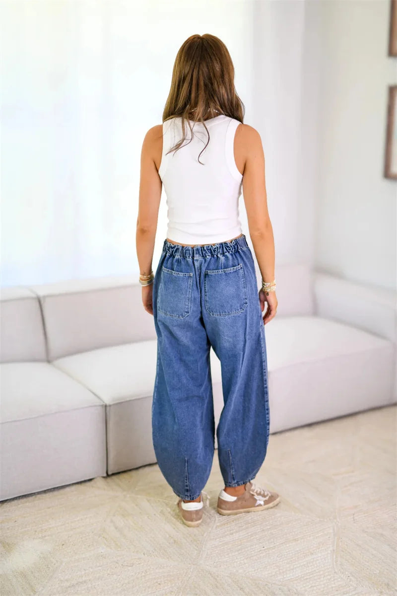 2025 Spring Street Fashion Washed Wide Leg Baggy Jeans Women Casual Loose Mid Waist Denim Pants Boyfriend Denim Bloomers Jeans