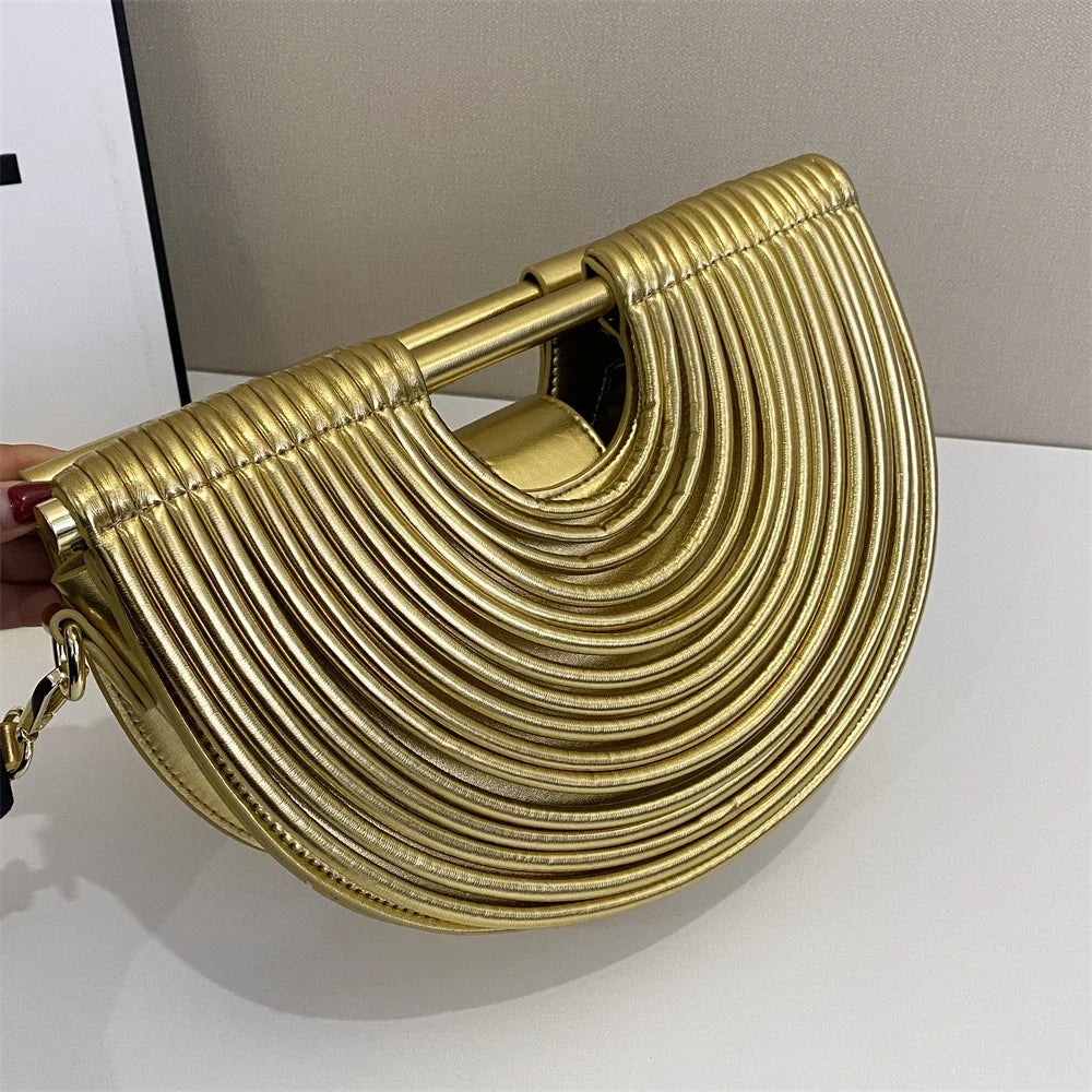 Luxury Evening Clutch Purses For Women 2026 Golden Noodle Half Moon Crossbody Bag Wedding Dinner Party Luxury Designer Handbags