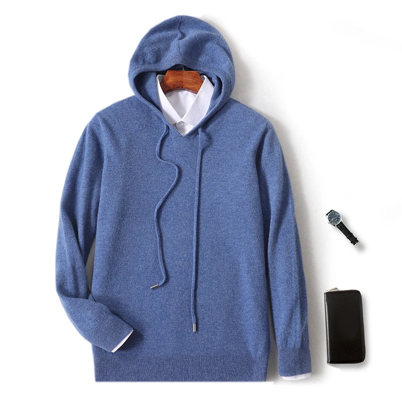 2025 Men's 100% Merino Pure Wool Knitted Hoodie Women's Style Large Size Autumn/Winter Warm Outdoor Sweater Solid Color Top YJ