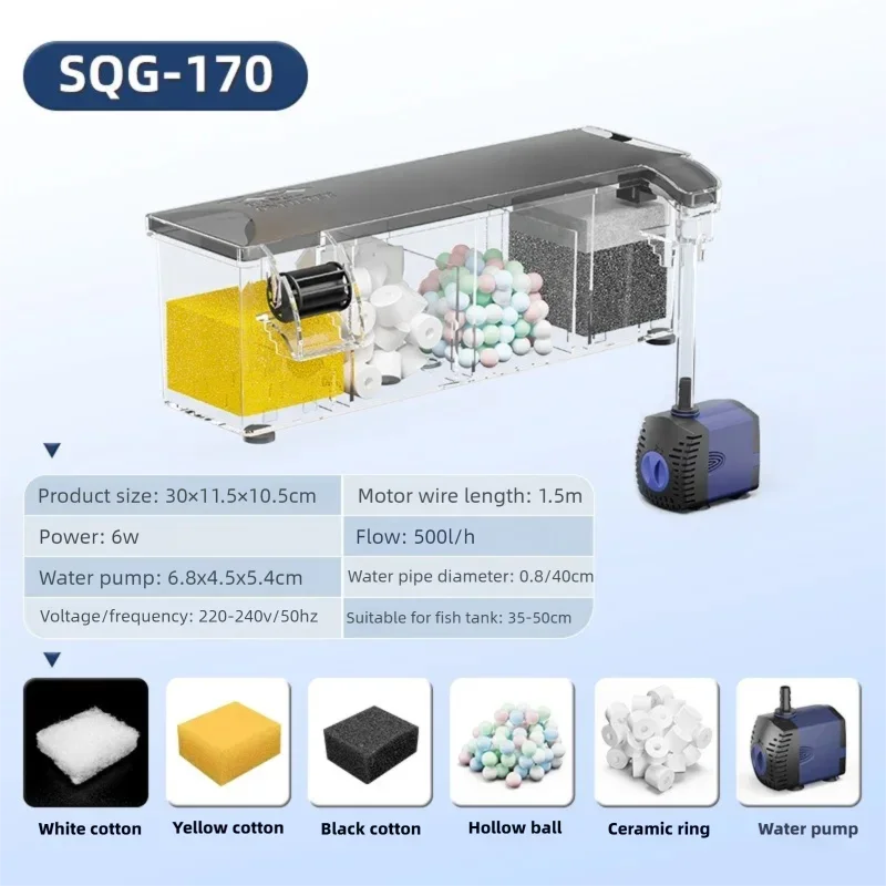 New Fish Tank Waterfall Filter Box Wall Mounted Built-in Silent Circulating Water Purifier For Aquarium Tank Box With Water Pump