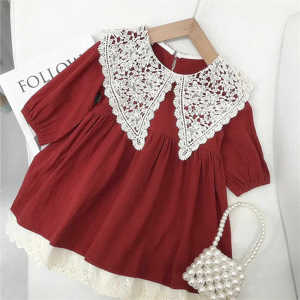 Spring Autumn Princess Dress For Girls Lace Floral Girls' Dresses Casual Long Sleeve Baby Girl Dress Clothing Children Costume