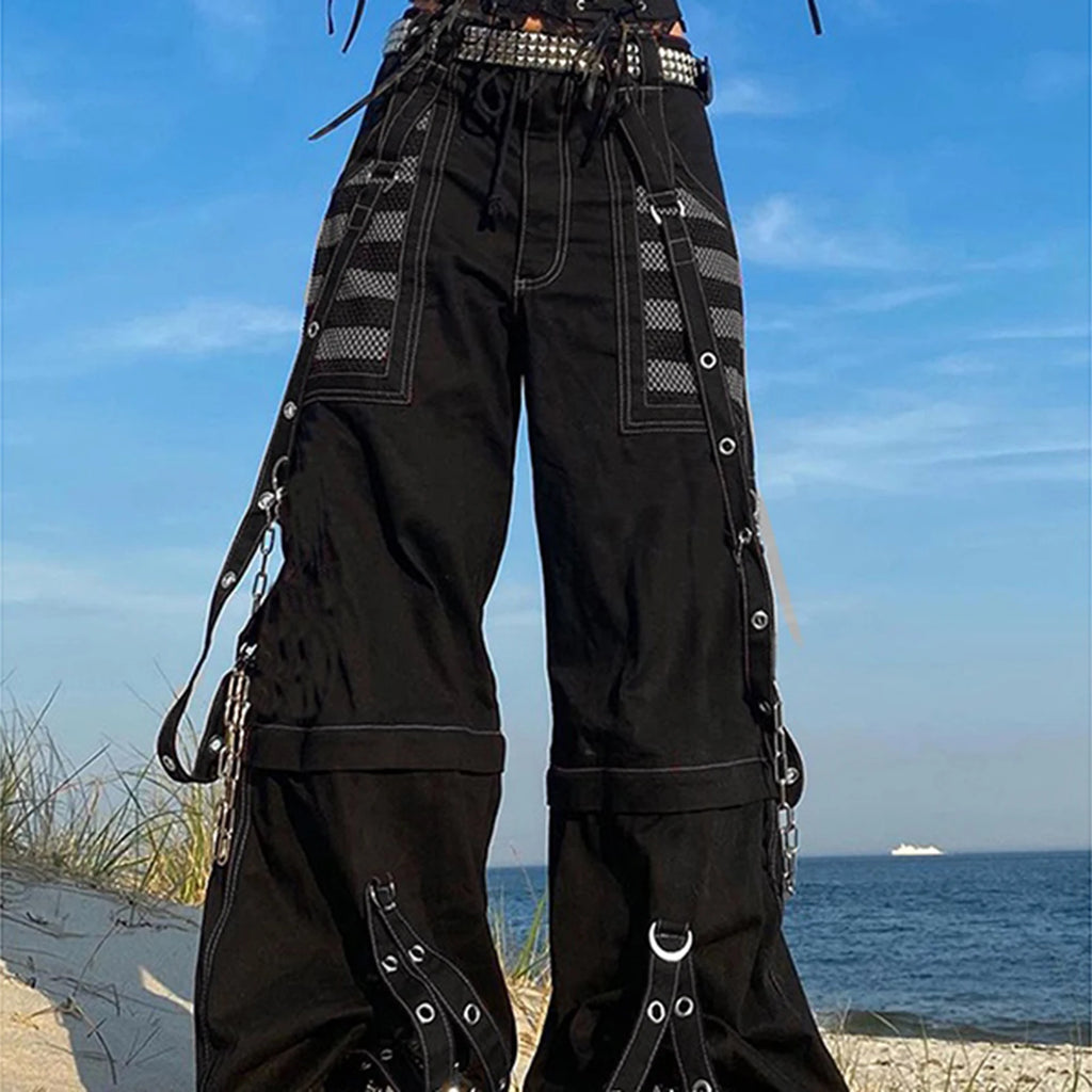 Women's Striped Cargo Jeans with Pockets