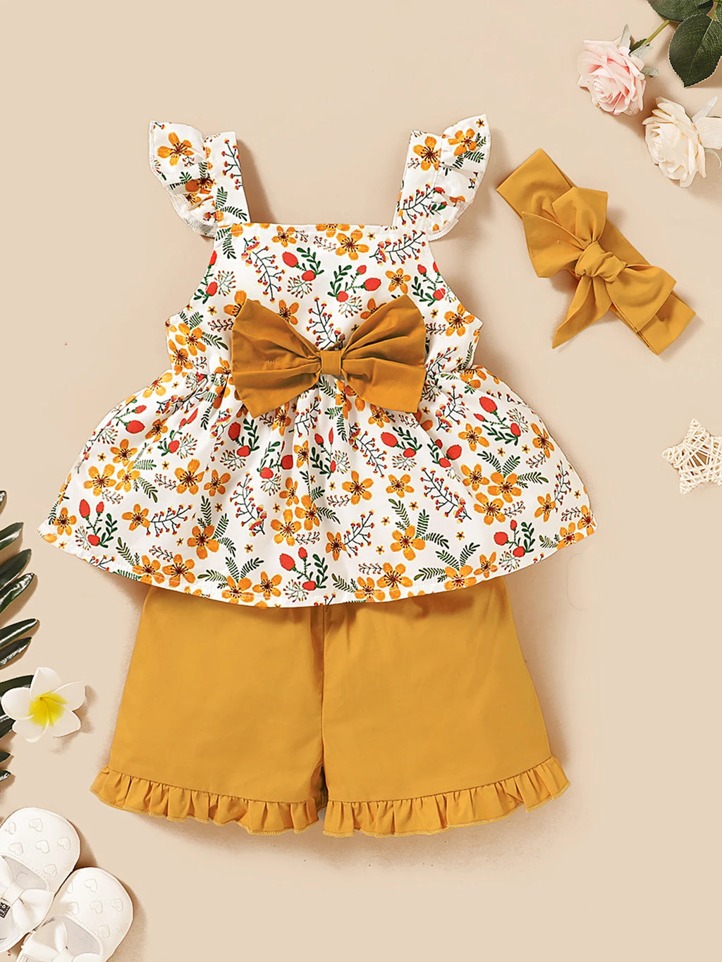 Toddler Baby Girl Clothing Baby Girl Clothes Floral Sling Top + Shorts 3Pcs Suit Sweet Kids Girl Fashion Outfit Set