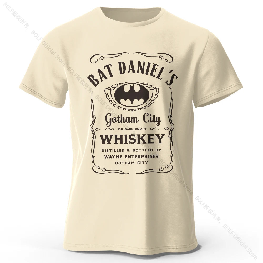 Gotham City Whiskey Printed 100% Cotton T-Shirt, Soft & Breathable Round Neck Short Sleeve Tee, Unisex Dark & Urban Style