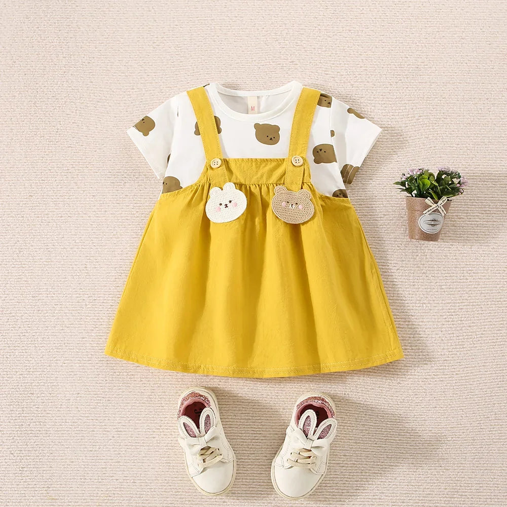 Baby Girl Dress Summer Cotton Cartoon Short Sleeved Girl Dress Cute Baby Girl Beach Dress Baby Girl Clothing ﻿