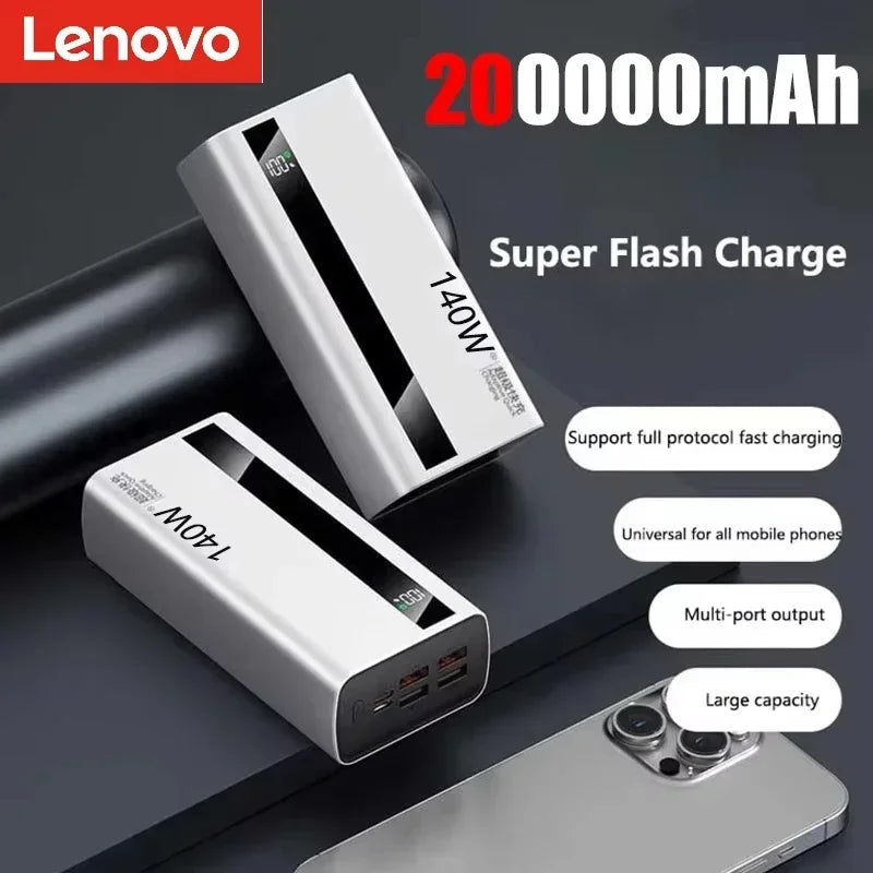 Lenovo CCC 500000mAh 140W Powerbank Super Fast Charging Portable Ultra Capacity Battery Charger LED Digital Display
