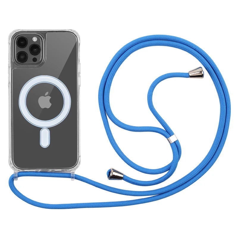Crossbody Lanyard Clear Magnetic Case For iPhone 18 17 Air 16 15 Plus 14 13 12 Pro Max For Magsafe Acrylic Hard PC Back Cover