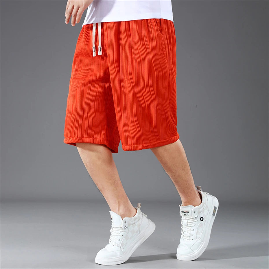Extra Big Size Men Ice Silk Short Elastic Waist Casual Bermuda Male Summer Cool Icy Plus Large 11XL Loose Fit Stretch Breathable