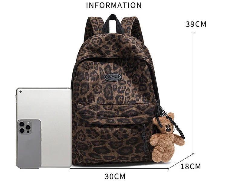 Leopard print Woman Backpack School Book Bags For Teenage Girls Boys Harajuku Female College Bag Student Lady leisure BagPack