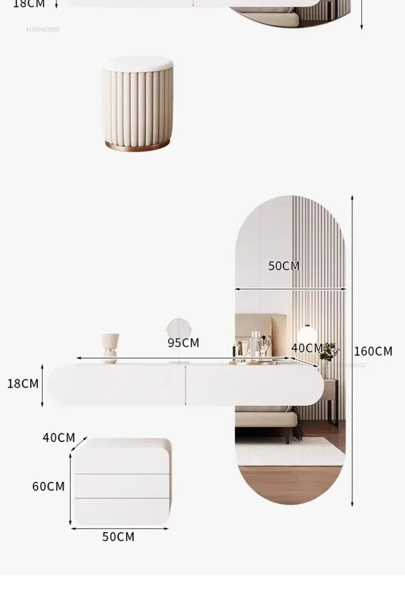 Off-white Hanging Dressing Table Minimalist Wall Mounted Vanity Unit with Mirror Bedroom Furniture Modern Design