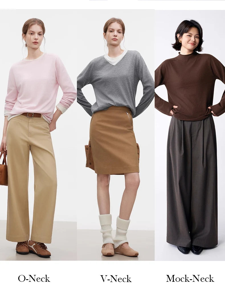 SuyaDream, Women Wool Pullovers, 5%Cashmere 92%Wool, Soft Cozy Sweaters, 2025 Fall Winter Basic Solid Knit Top