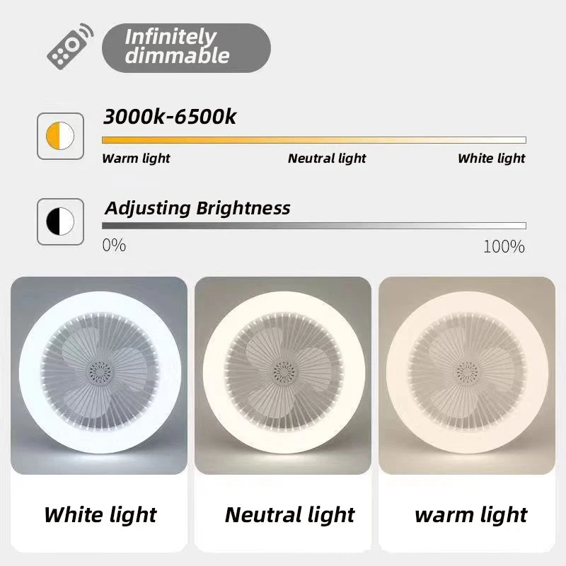 E27 30w LED Ceiling Fan with Light Remote Control Dimmable Ceiling Bulb with Cooling Fan 3 Modes Indoor Bedroom Chandelier