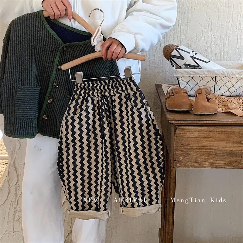 Children Clothing Kids Pants 2026 Spring and Autumn New Fashionable Korean Style Striped Casual Simple Baby Boys Harem Pants