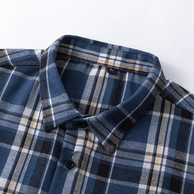 Men Shirt Plaid FlannelLong Sleeve Blue Loose Mens Casual Shirt Oversized Spring Autumn Comfortable Male Soft Dress Shirt