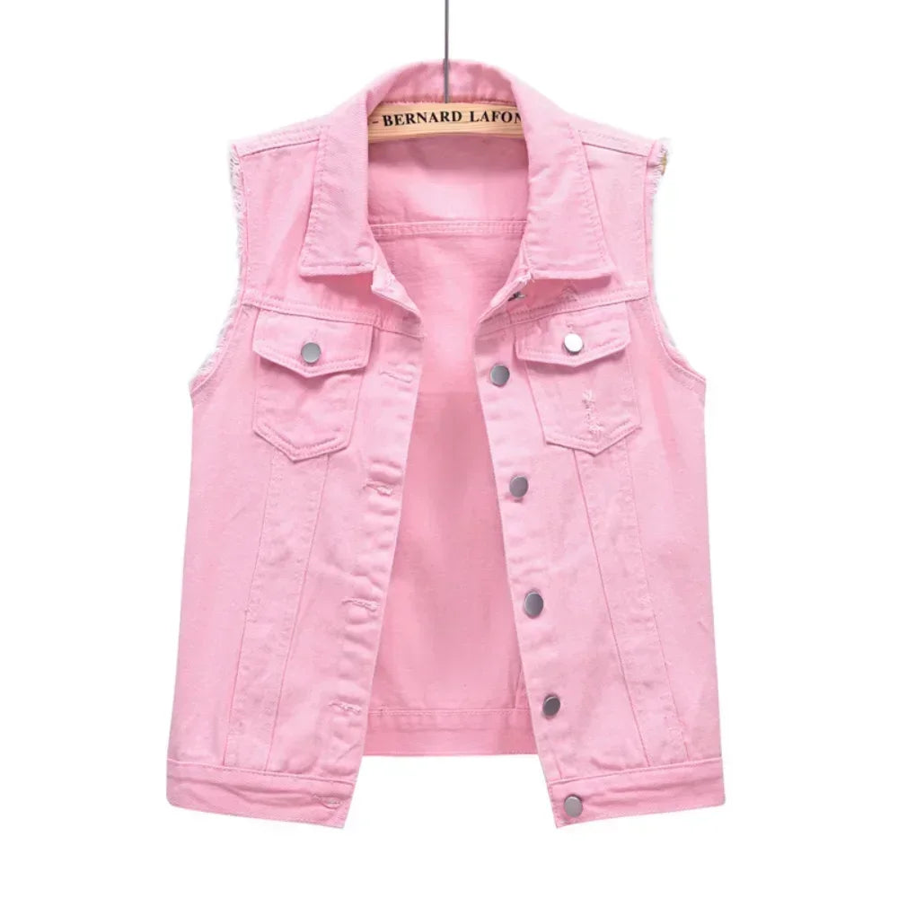 Denim Vest for Women Jacket Spring Streetwear Women Clothing Autumn Coats Fashion Clothes Casual Vintage Elegant Sleeveless