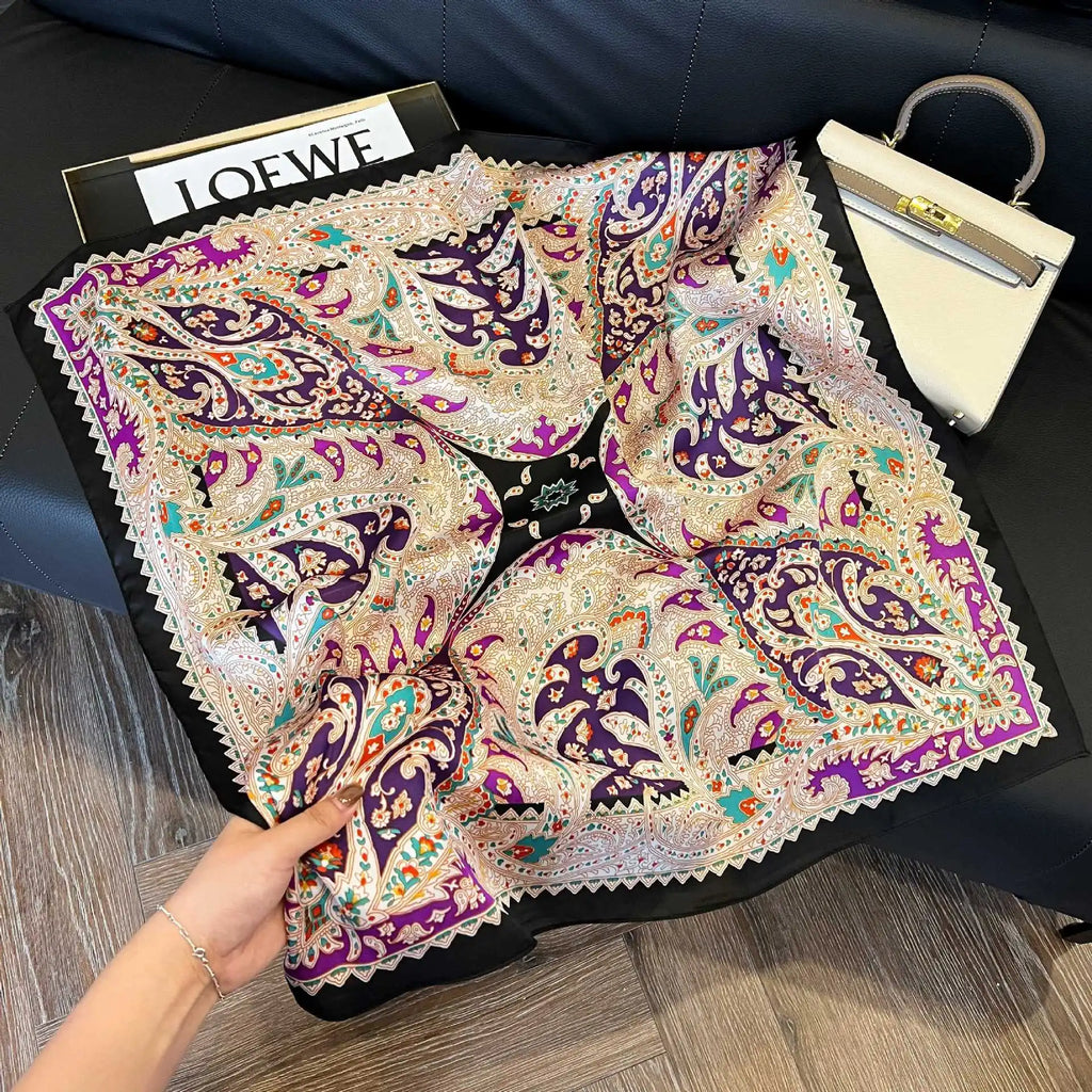 Luxury Brand Paisley Houndstooth Printed Square Scarf Soft Satin Thin Smooth Neck Scarf Sunscreen Headscarf For Women Head Wrap