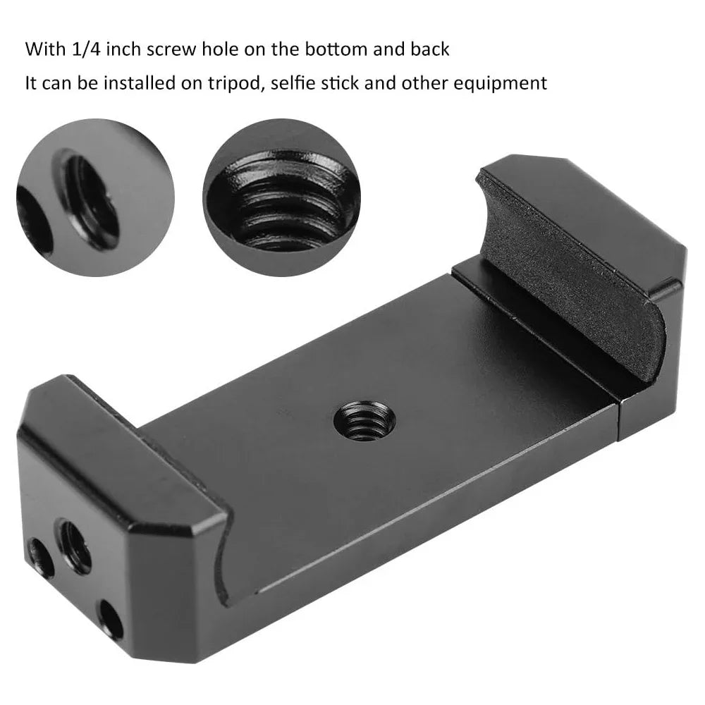 Aluminum Alloy Mobile Phone Clip Holder Extendable Cell Phone Clamp Bracket Stand For Smartphone with 1/4 Inch Screw Hole
