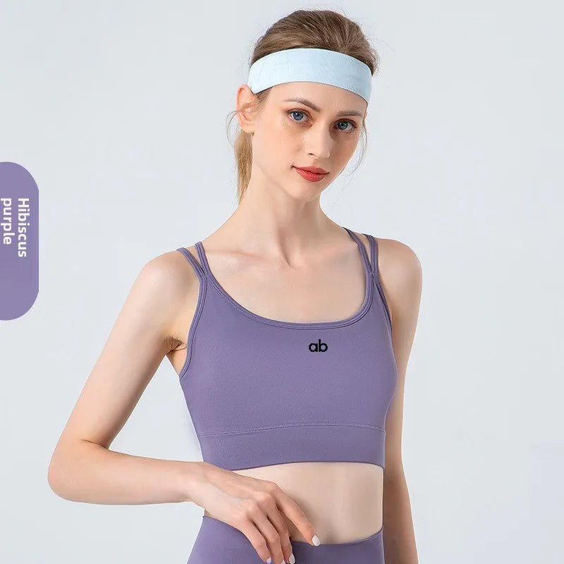Women Cross Back Medium Support Sports Bra Thin Strap Padded Solid Color Fitness Gym Yoga Summer Sports Underwear