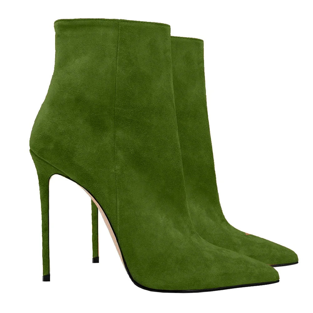 2025 Pointed High-heeled Short Boots Suede Fashion Runway Ladies Autumn and Winter 35-46 Plus Size Women Ankle Boots