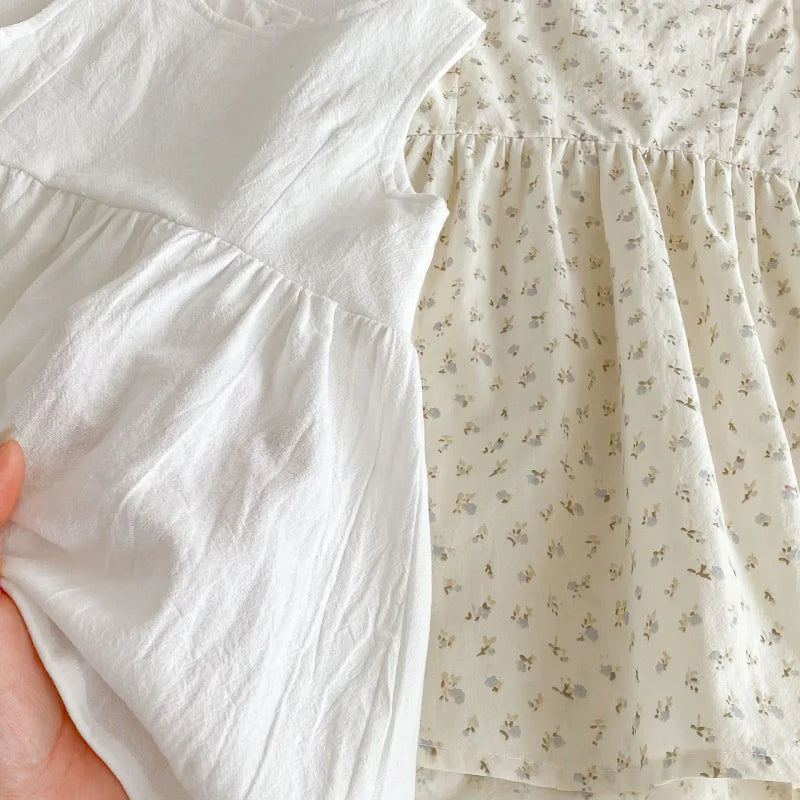 2025 Kids Clothes Summer Solid Dress Baby Girls Cotton Clothes Sleeveless Floral Dresses Children'S Vestidos Casual Clothing