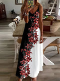 2024 New Women's Vintage Print Sleeveless Floor-Length Sundress Fashion V-Neck Slip Dress Bohemia Casual Loose Holiday Clothing