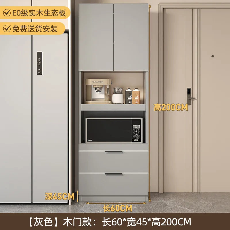 Solid wood dining side cabinet High cabinet integrated against the wall Cream style Simple modern storage Narrow cabinet
