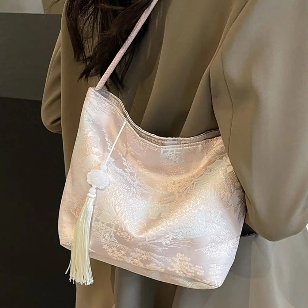 New Chinese Style Shoulder Bag Retro Portable Women Handbags Large Capacity Gift Messenger Bag Commuting Bag Bucket Bag