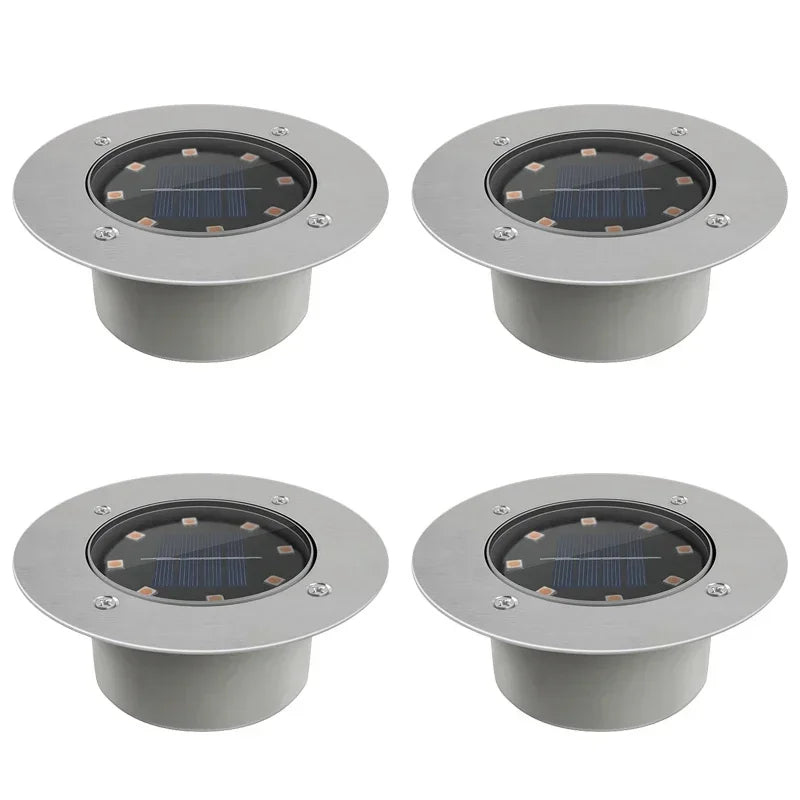 4Pcs LED Solar Garden Lights Outdoor Lighting Floor Lamps 8 LED Underground Deck Light Solar Powered Panel Garden Spot Lights