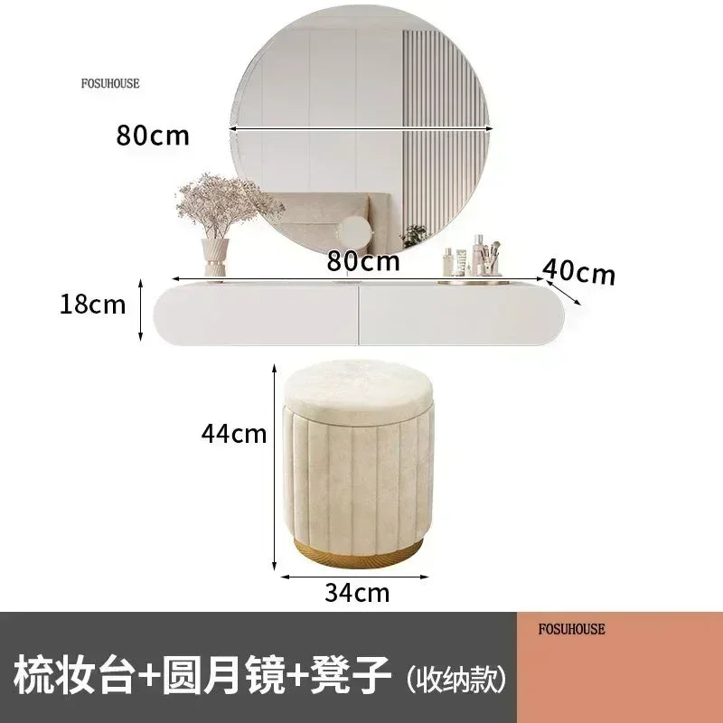 Off-white Hanging Dressing Table Minimalist Wall Mounted Vanity Unit with Mirror Bedroom Furniture Modern Design