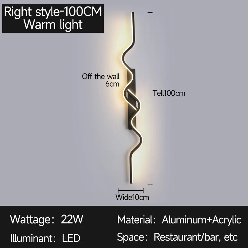 Wall Sconce Black LED Wall Lamp 80/100CM Long Strip Irregular Light Bedroom Bedside Lights Decorative Background Home Decor