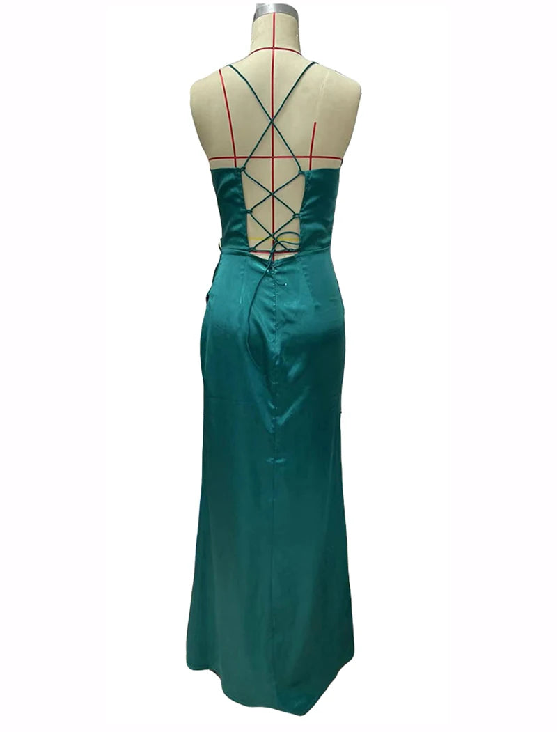Red Sexy Backless Party Dresses for Woman Satin Long Dress Elegant Evening Birthday Maxi Dress Wholesale Item for Business